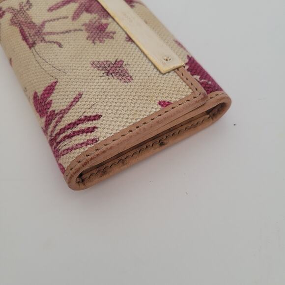 Gucci Floral Key Holder Wallet Case Leather Canvas Small Beige Pink Trifold - Picture 10 of 12
